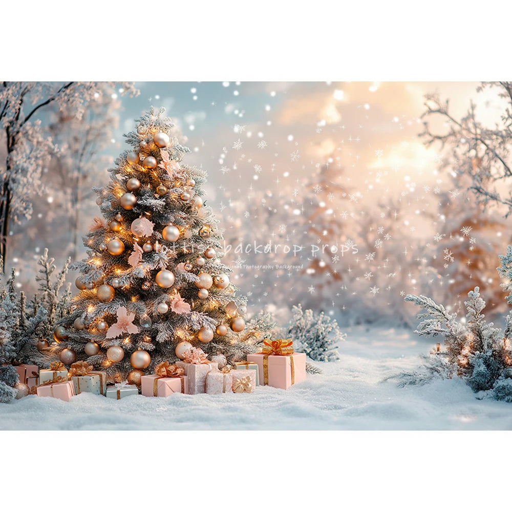 Pink Xmas Tree Backdrops Kids Adult Photography Child Baby Photocall Decors Snowy Forest Winter Wonderland Backgrounds