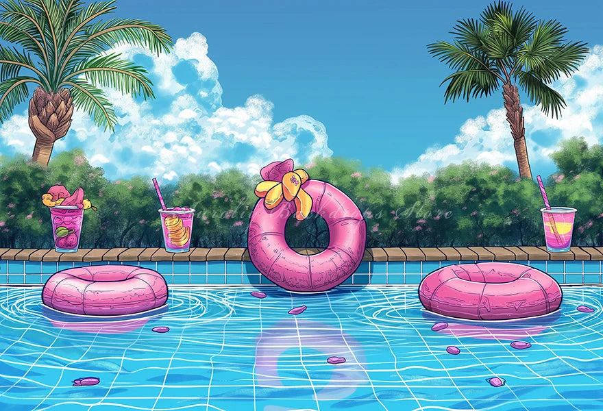 Swimming Pool Photography Backdrop Kids Baby Cake Smash Photocall Decors Summer Holiday Child Adult Birthday Backgrounds