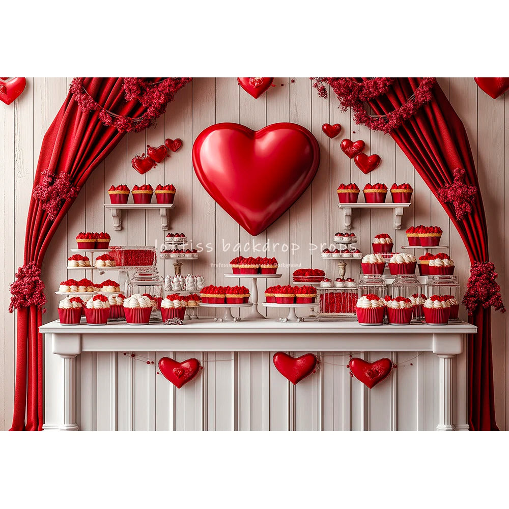 Valentine's Day Kitchen Backdrops Kids Lover Photography Red Heart Rose Decors Child Baby Photocall Cooking Cupboard Backgrounds