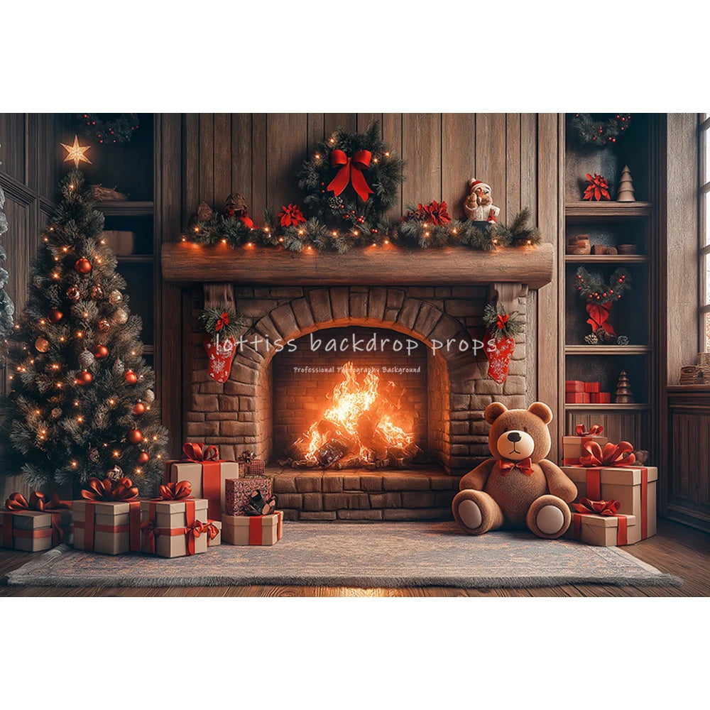 Xmas Trees Windows Backdrops Kids Adult Photography Child Baby Photocall Christmas Living Room Fireplace Backgrounds