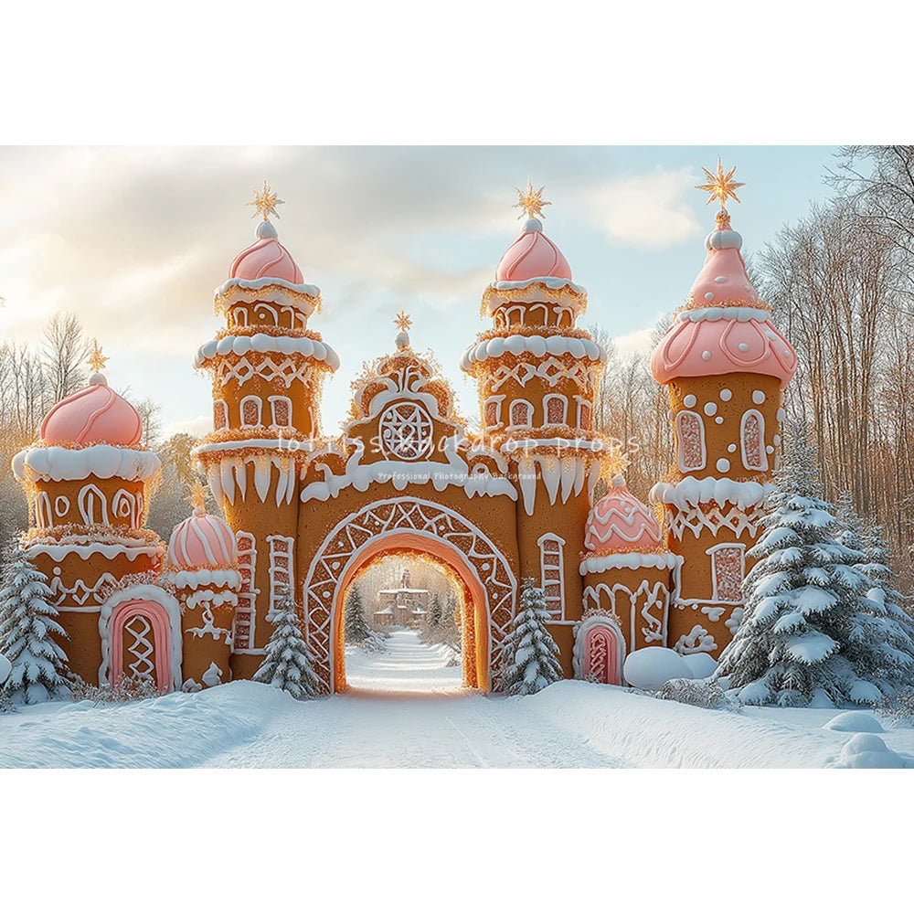 Christmas Snowy Retro Arch Door Entrance Backdrops Kids Adult Photography Child Baby Photocall WInter Forest Castle Backgrounds