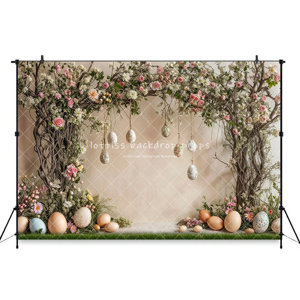 Easter Spring Barn Doors Backdrops Kids Adult Photography Wooden Barn Door Bunny Eggs Garden Entrance Floral Garden Backgrounds