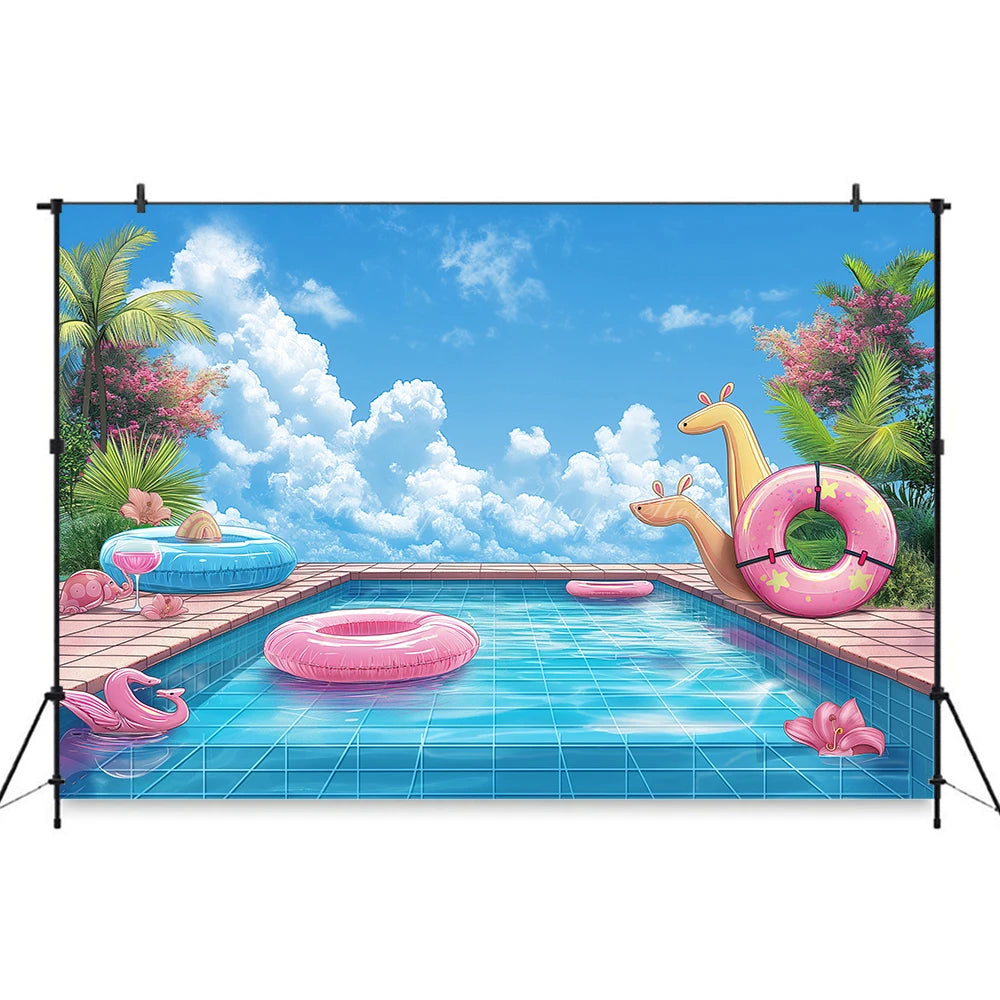 Swimming Pool Photography Backdrop Kids Baby Cake Smash Photocall Decors Summer Holiday Child Adult Birthday Backgrounds