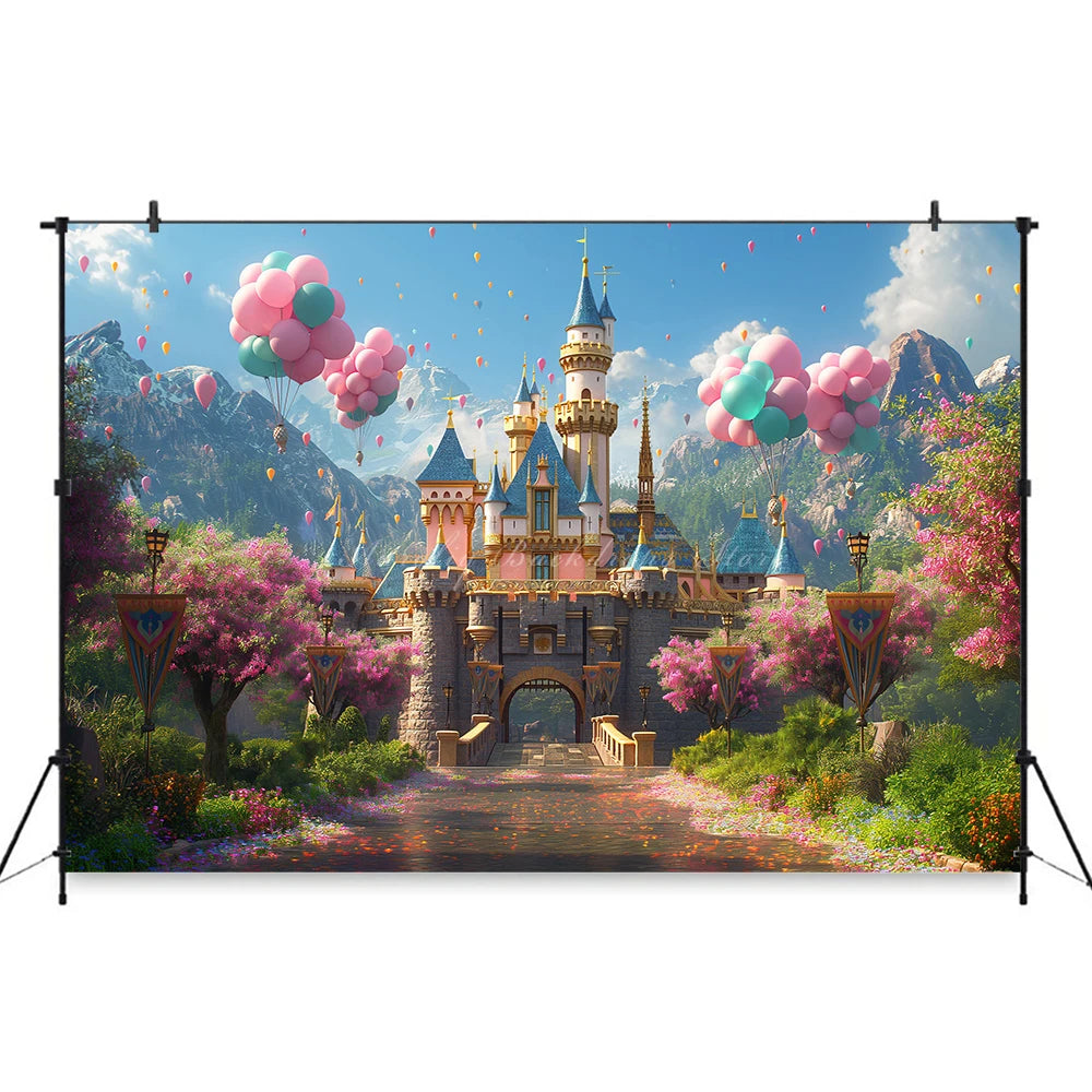 Magical Castle Photography Backdrop Hot Air Balloon Kids Baby Cake Smash Photocall Decors Child Adult Birthday Party Backgrounds