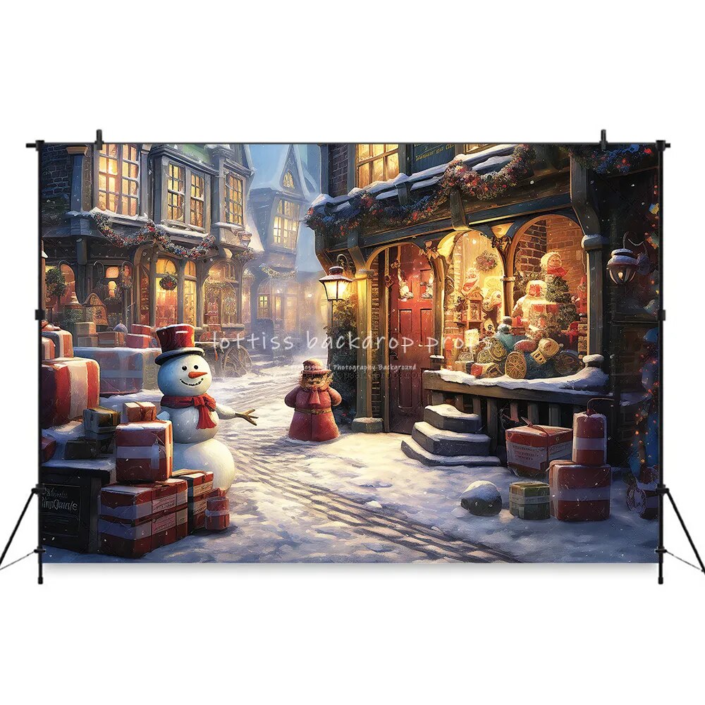 Christmas Street Photography Backdrop Adult Portrait Family Child Photocall Polar Express Train Santa Xmas Trees Background