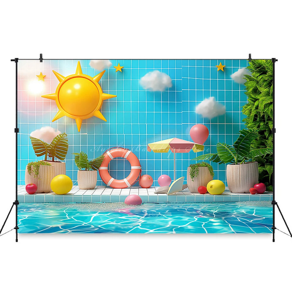 Swimming Pool Photography Backdrop Kids Baby Cake Smash Photocall Decors Summer Holiday Child Adult Birthday Backgrounds