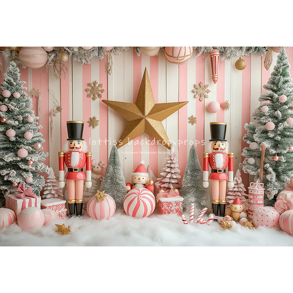 Christmas Pink Nutcracker Backdrops Kids Family Photography Child Baby Photocall Gingerbread Cottage Backgrounds