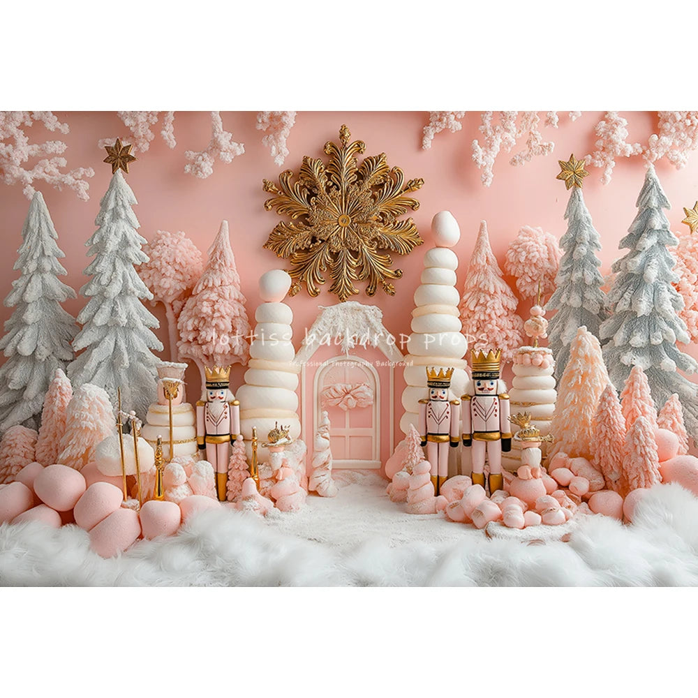 Christmas Pink Nutcracker Backdrops Kids Family Photography Child Baby Photocall Gingerbread Cottage Backgrounds