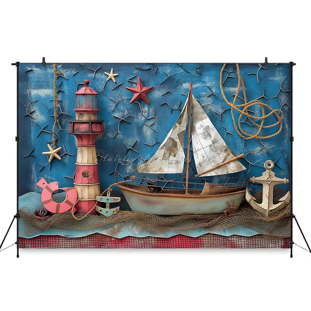 Navigation Exploration Backdrop Kids Baby Cake Smash Photography Props Sea Boat Child Adult Birthday Studio Backgrounds