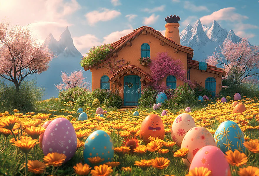 Easter House and Eggs Backdrop Kids Baby Cake Smash Photography Props Child Girls Adult Photo Studio Backgrounds