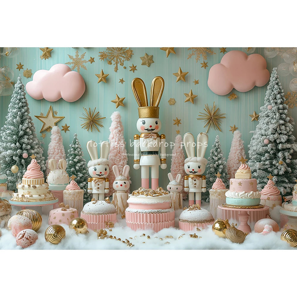 Christmas Pink Nutcracker Backdrops Kids Family Photography Child Baby Photocall Gingerbread Cottage Backgrounds