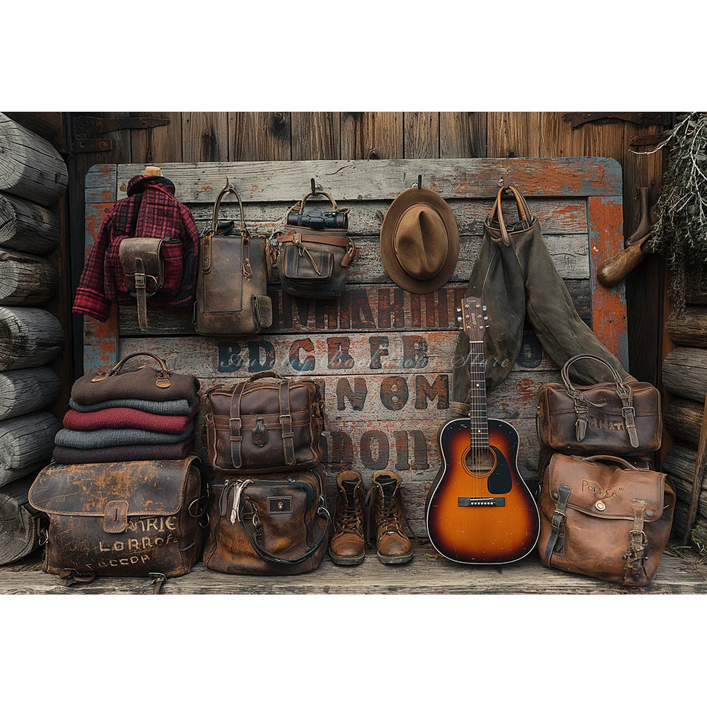 Travel Map and Guitar Photography Backdrop Kids Baby Party Decors Shoes and Bags Child Adult Photo Studio Backgrounds