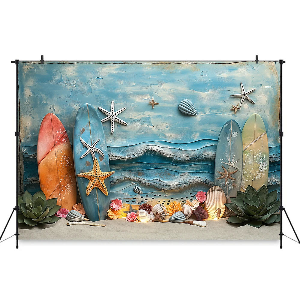 Summer Beach Surfboard Photography Backdrop Kids Baby Cake Smash Photocall Decors Seaside Blue Sky Child Adult Photo Backgrounds