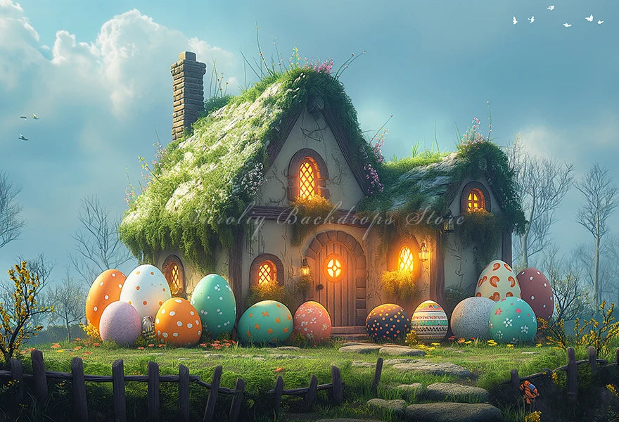 Easter House and Eggs Backdrop Kids Baby Cake Smash Photography Props Child Girls Adult Photo Studio Backgrounds