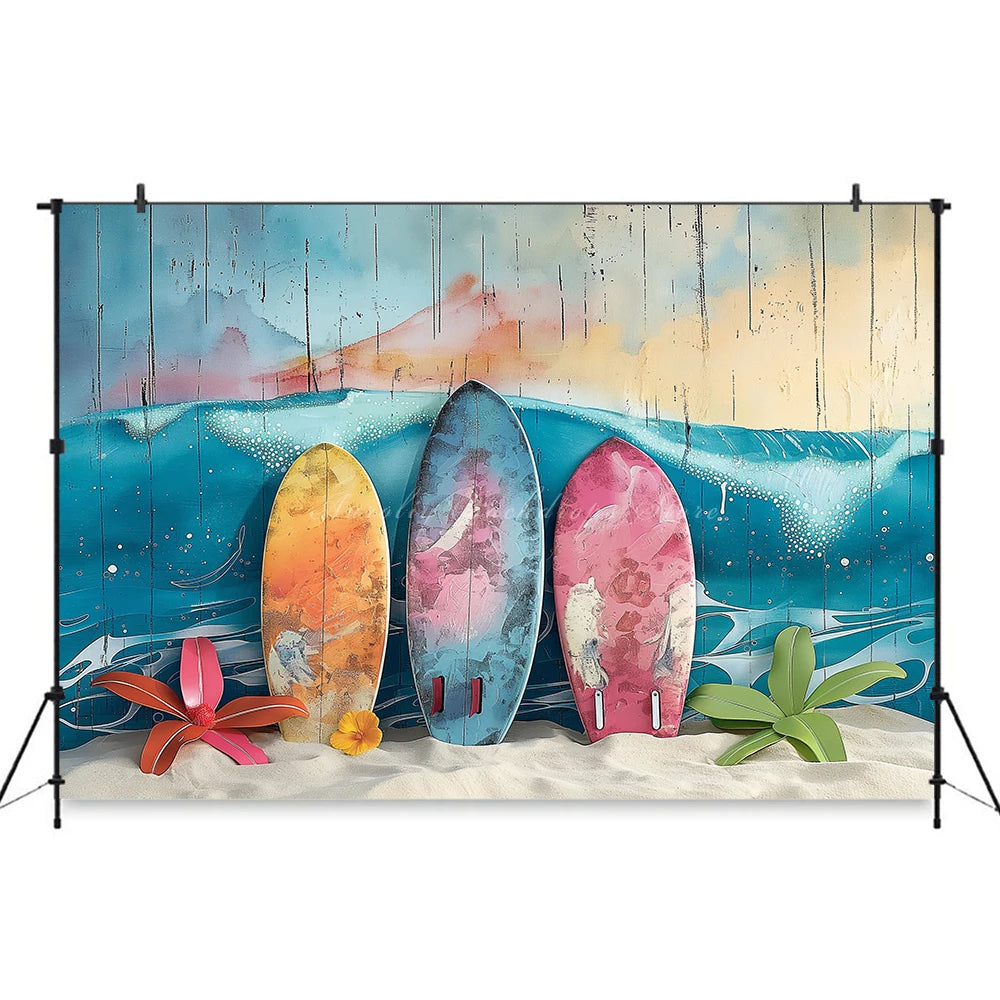 Summer Beach Surfboard Photography Backdrop Kids Baby Cake Smash Photocall Decors Seaside Blue Sky Child Adult Photo Backgrounds