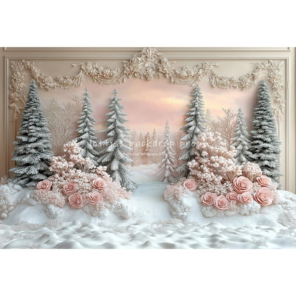 Christmas Pine Trees Winter Snowy Country Backdrops Kids Adult Photography Child Photocall Snowflake Country Entrance Background