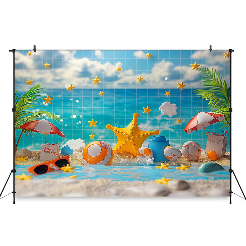 Swimming Pool Photography Backdrop Kids Baby Cake Smash Photocall Decors Summer Holiday Child Adult Birthday Backgrounds
