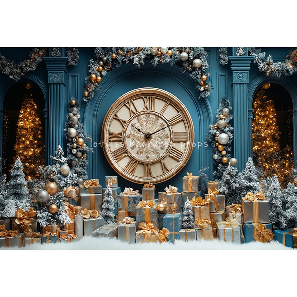 New Year Bell Big Clock Backdrops Kids Adult Photography Child Baby Photocall Winter Snowy Castle Christmas Trees Backgrounds