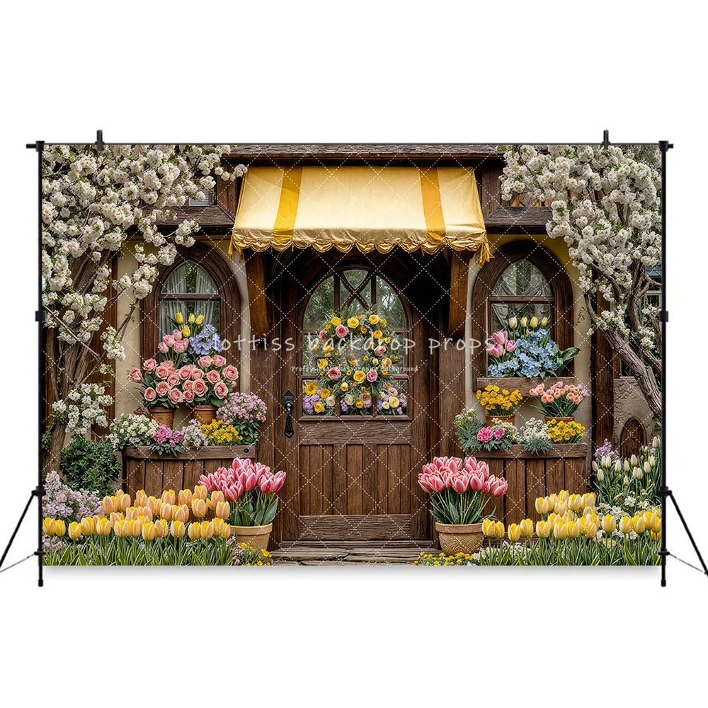 Easter Spring Barn Doors Backdrops Kids Adult Photography Wooden Barn Door Bunny Eggs Garden Entrance Floral Garden Backgrounds