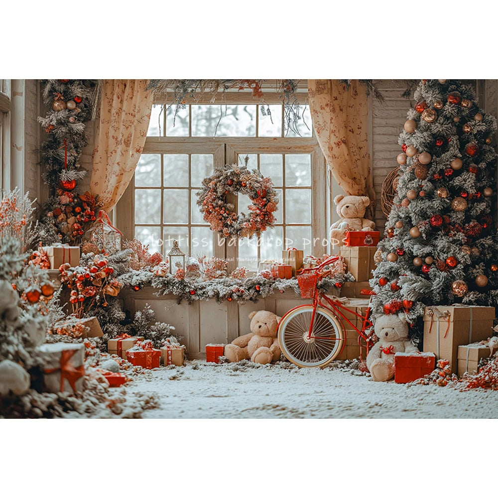 Christmas Streets Bicycle Cottage Backdrops Kids Adult Photography Props Child Photocall Winter Window Snowflake Backgrounds