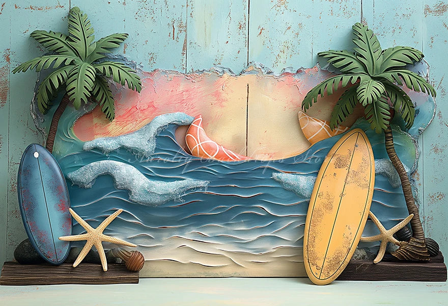 Summer Beach Surfboard Photography Backdrop Kids Baby Cake Smash Photocall Decors Seaside Blue Sky Child Adult Photo Backgrounds