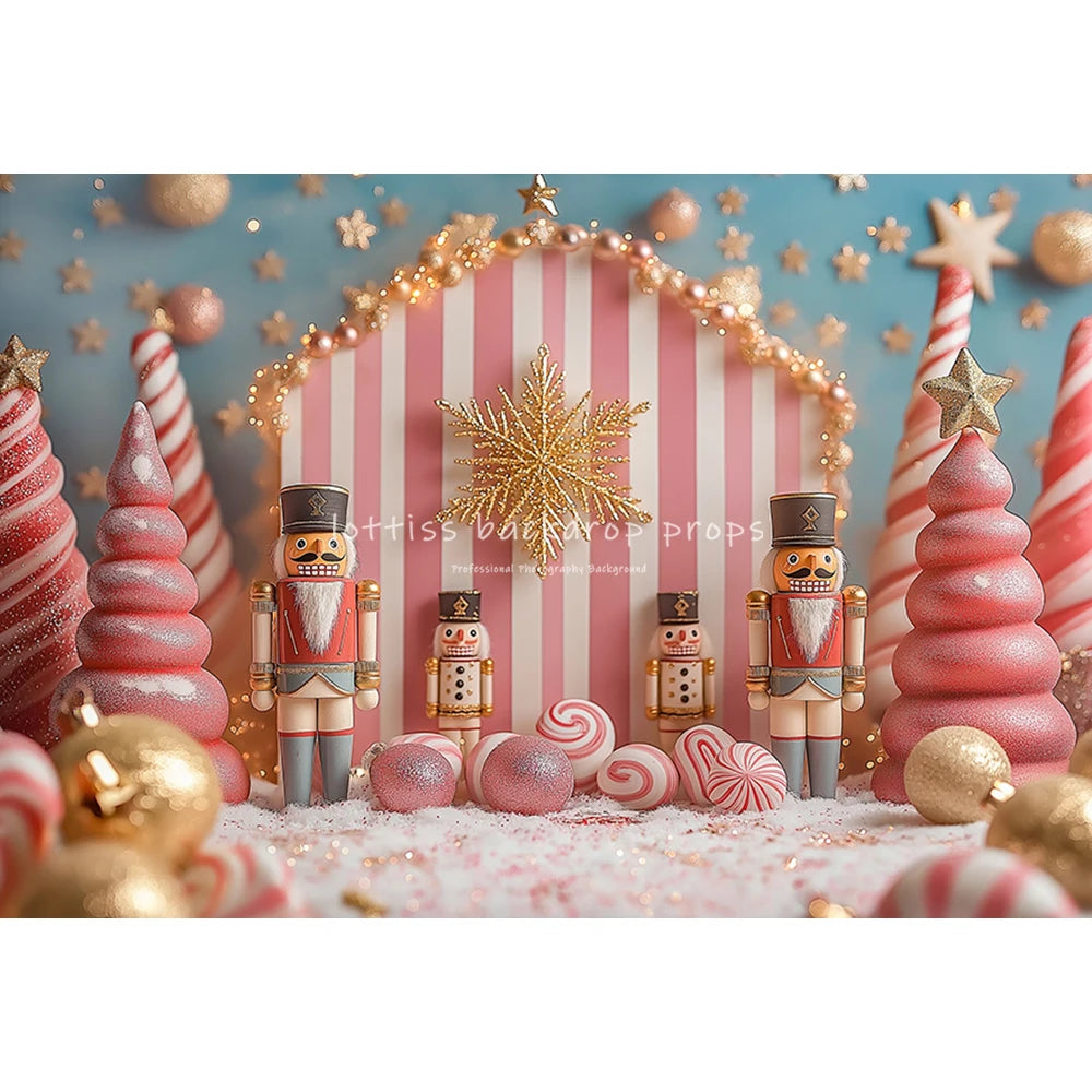 Christmas Pink Nutcracker Backdrops Kids Family Photography Child Baby Photocall Gingerbread Cottage Backgrounds