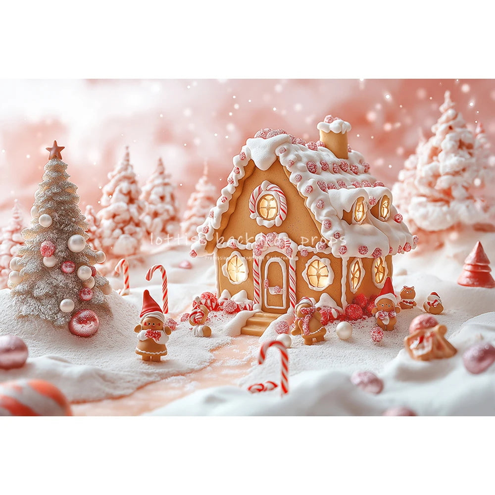 Winter Snowy Cottage Gingerbread House Backdrops Kids Baby Photography Fireplace Snowy Town Backgrounds