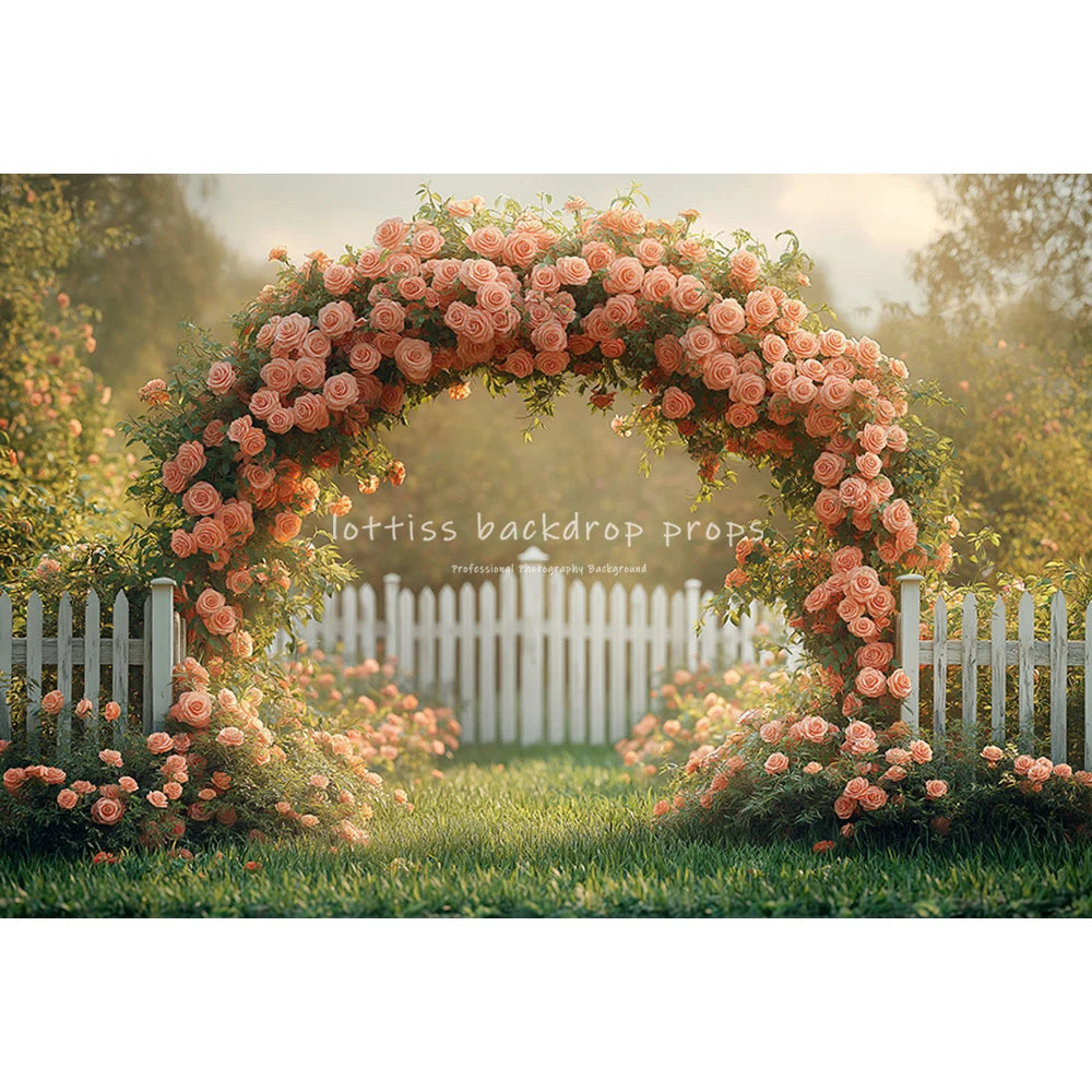 Valentine Floral Arch Entrance Backdrops Kids Baby Photocall Decors Spring Garden Rose Heart Decors Backgrounds