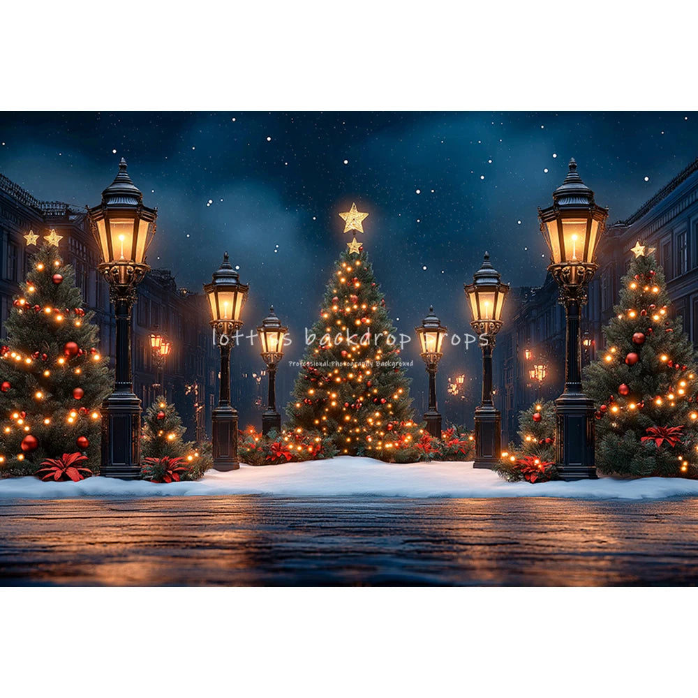 Winter Pine With Snowflake Street Backdrops Kids Adult Photography Child Baby Snowy Country Streets Lamp Camping Backgrounds