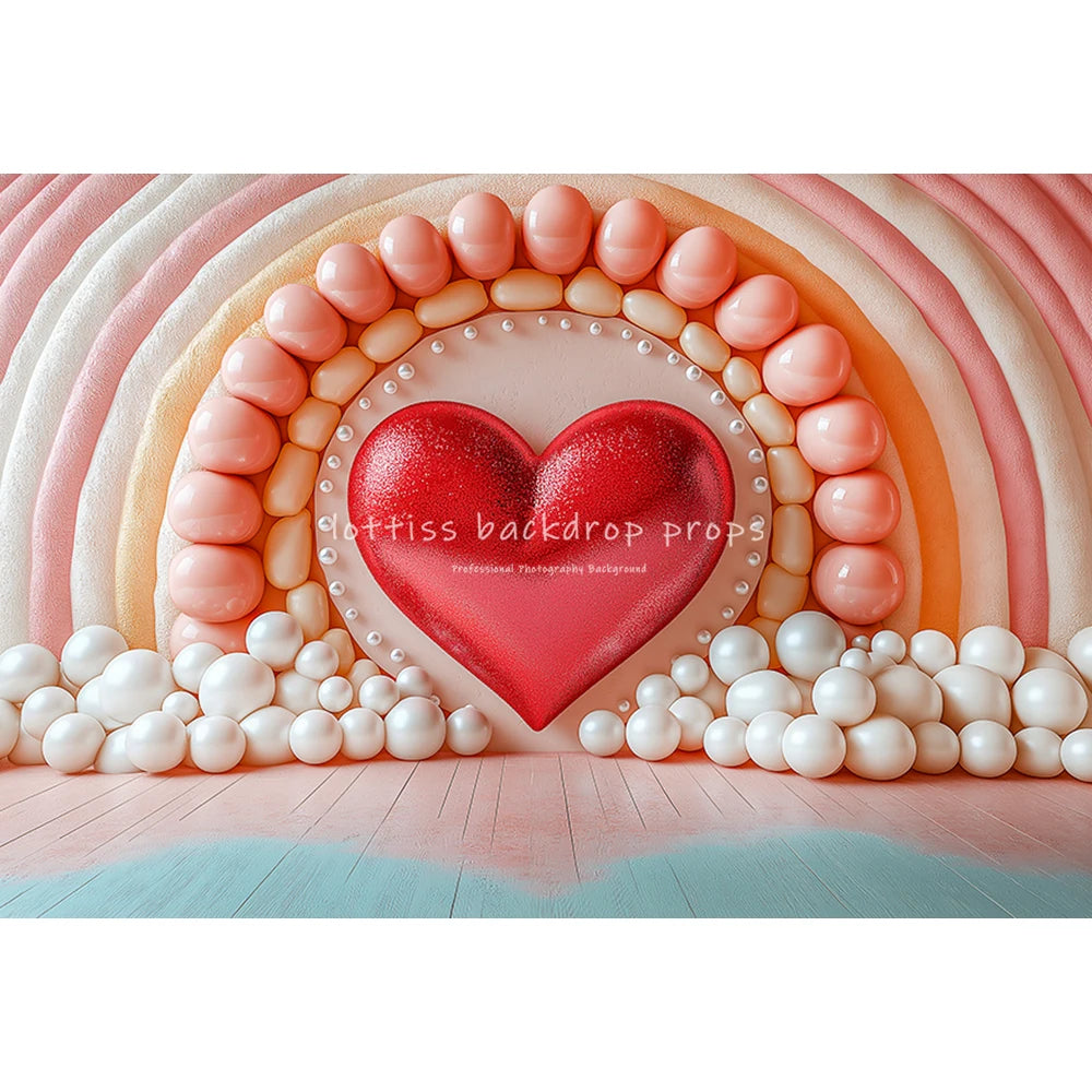Love Balloons Wall Valentine's Day Backdrops Kids Adult Photography Child Baby Cake Smash Photocall Red Rainbow Backgrounds