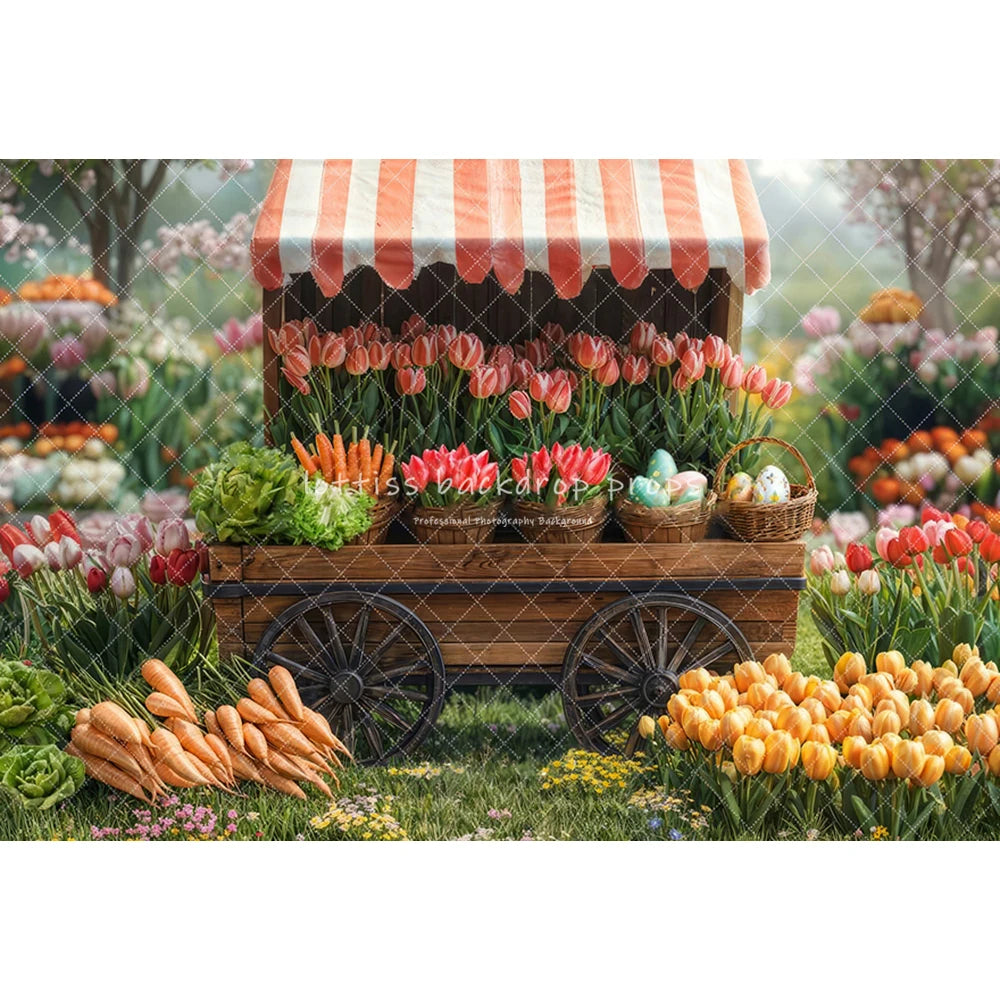 Easter Bunny Garden Backdrops Kids Baby Photography Child Adult Photocall Eggs Floral Carrots Barn Rustic Door Backgrouds