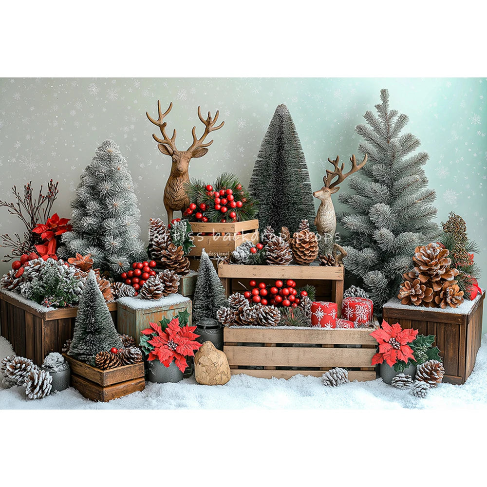 Winter Pine With Snowflake Street Backdrops Kids Adult Photography Child Baby Snowy Country Streets Lamp Camping Backgrounds