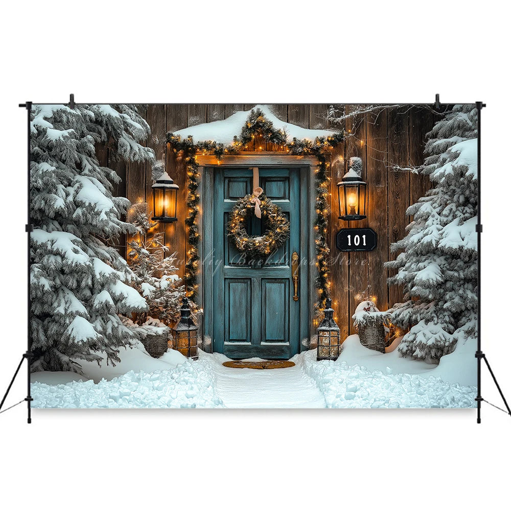 Christmas Large Wooden Door Photography Backdrop Kids Baby Cake Smash Photography Props Child Adult Birthday Photo Backgrounds