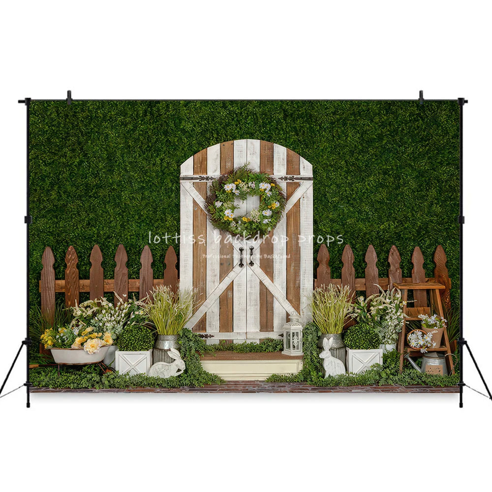 Easter Egg Cottage Garden Backdrops Kids Baby Photography Child Cake Smash Props Arch Spring Blooms Bunnies Backgrounds