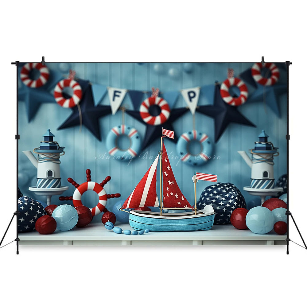 Navigation Exploration Backdrop Kids Baby Cake Smash Photography Props Sea Boat Child Adult Birthday Studio Backgrounds
