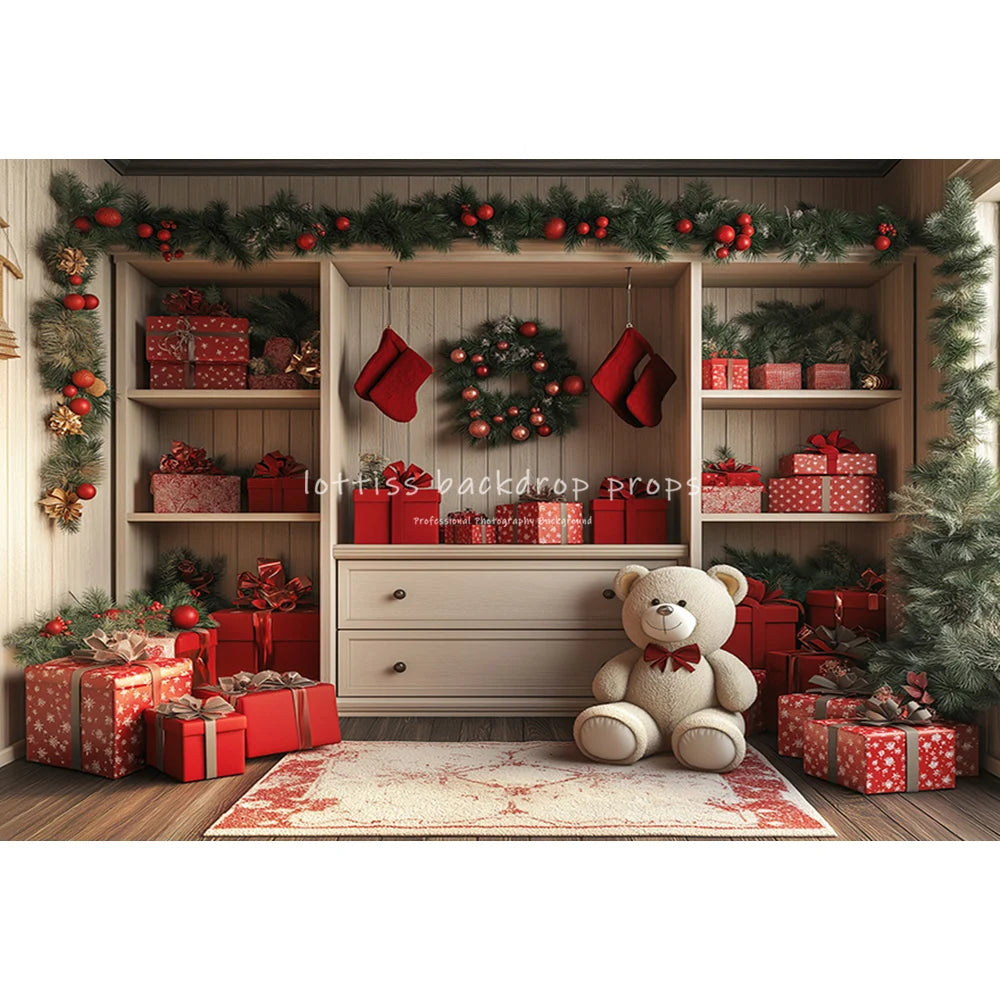 Christmas Closet Cupboard Backdrops Kids Adult Photography Child Baby Photocall Decors Winter Bedroom Backgrounds
