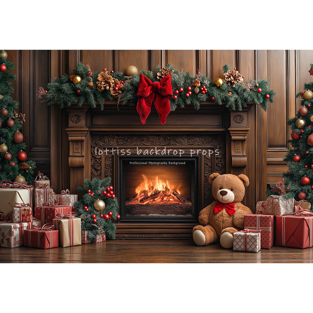 Xmas Trees Windows Backdrops Kids Adult Photography Child Baby Photocall Christmas Living Room Fireplace Backgrounds