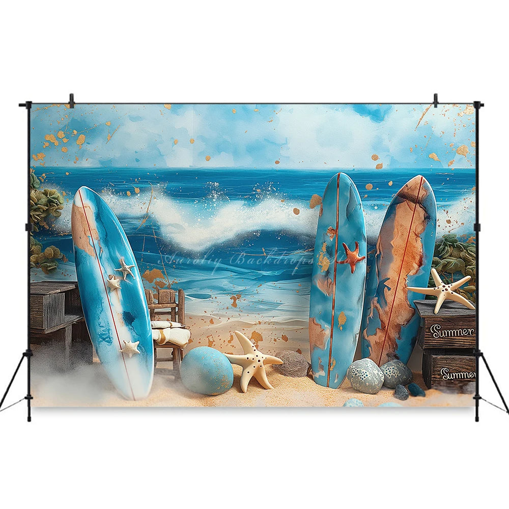 Summer Beach Surfboard Photography Backdrop Kids Baby Cake Smash Photocall Decors Seaside Blue Sky Child Adult Photo Backgrounds