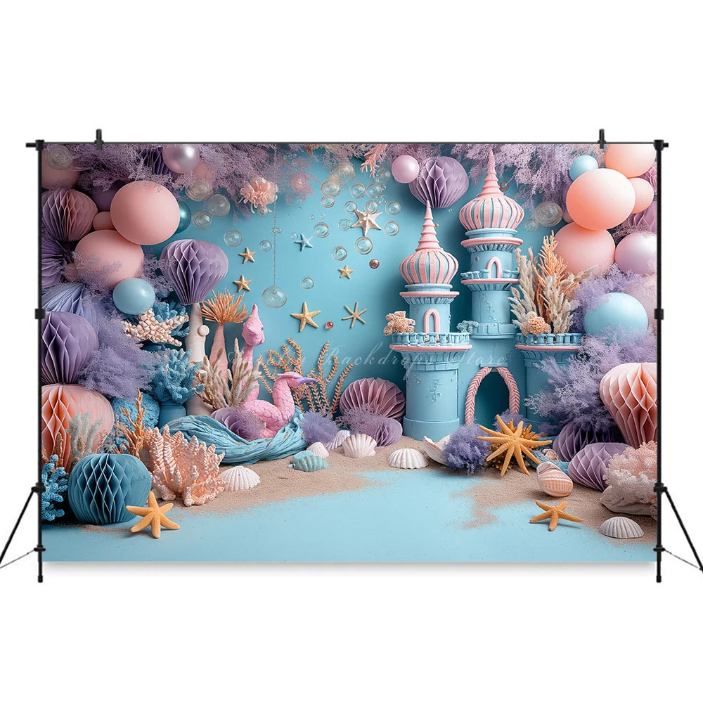 Cute Undersea Castle Backdrop Kids Baby Cake Smash Photography Props Child Girls Adult Birthday Backgrounds