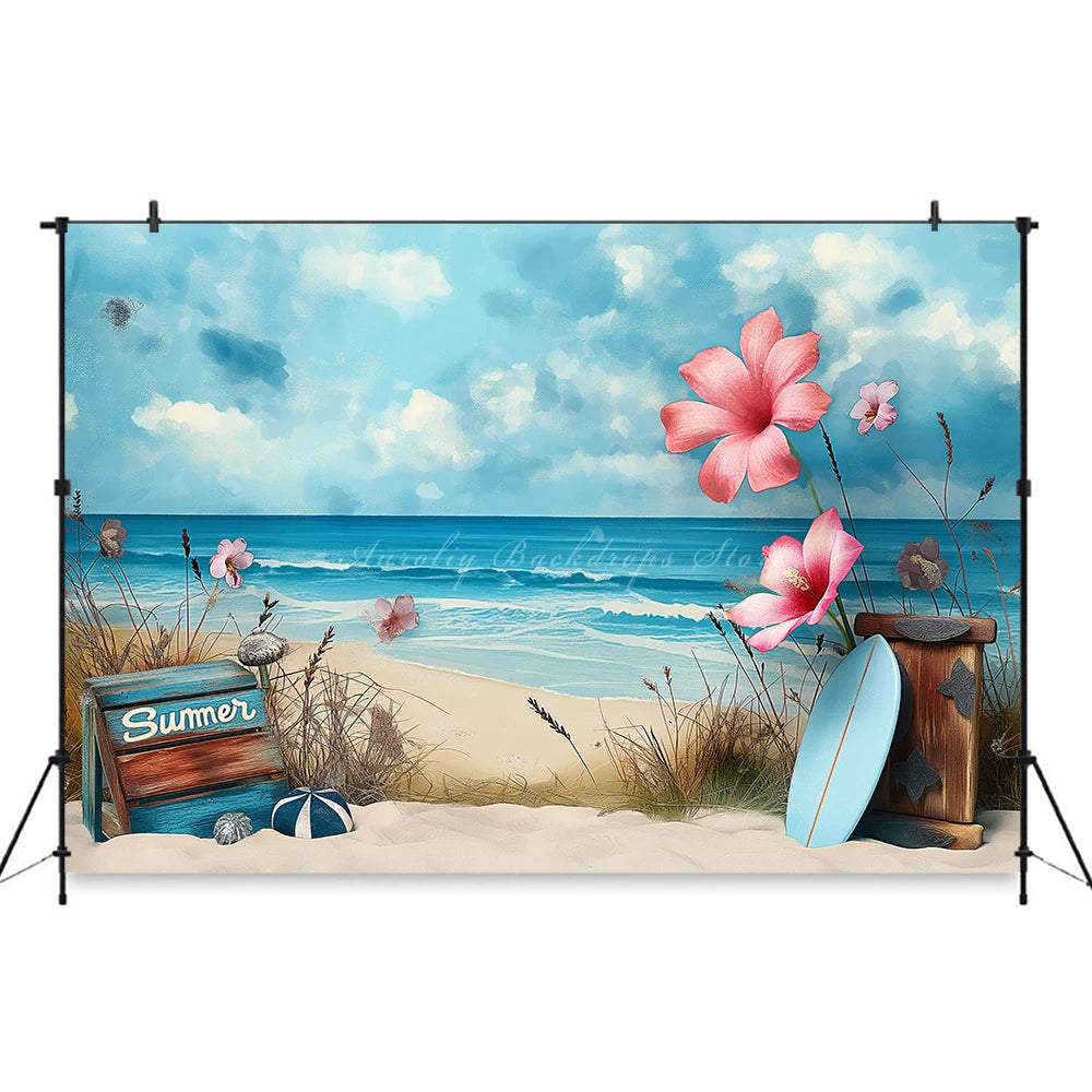 Summer Plam Trees Backdrop Sunset Kids Baby Cake Smash Photography Props Seaside Child Adult Happy Holiday Studio Backgrounds