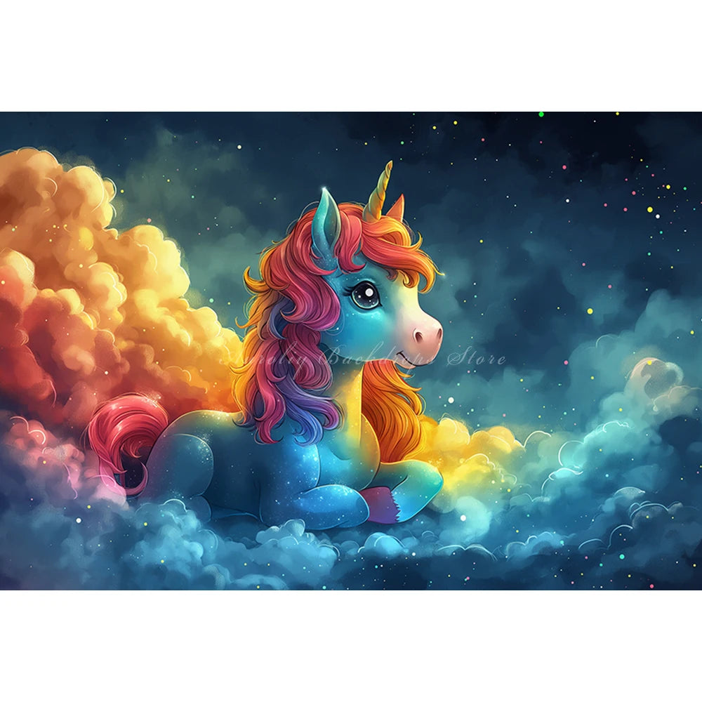 Colourful Unicorn Photography Backdrop Kids Baby 1st Birthday Photocall Decors Child Girls Adult Cake Smash Photo Backgrounds