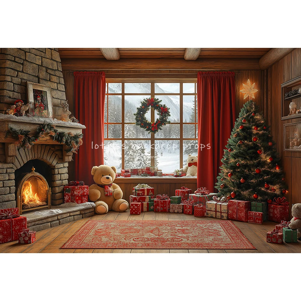 Xmas Trees Windows Backdrops Kids Adult Photography Child Baby Photocall Christmas Living Room Fireplace Backgrounds