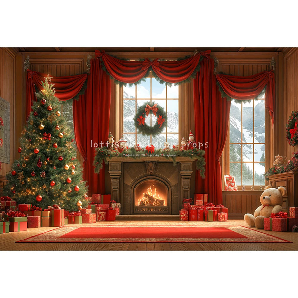 Xmas Trees Windows Backdrops Kids Adult Photography Child Baby Photocall Christmas Living Room Fireplace Backgrounds