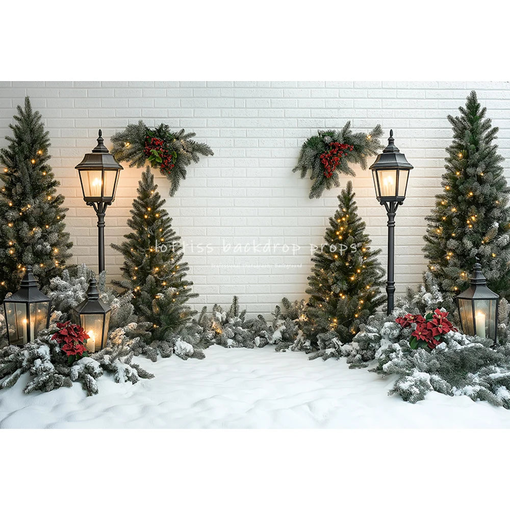 Winter Pine With Snowflake Street Backdrops Kids Adult Photography Child Baby Snowy Country Streets Lamp Camping Backgrounds