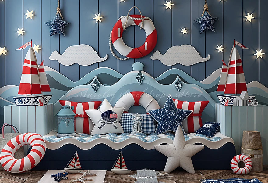 Navigation Exploration Backdrop Kids Baby Cake Smash Photography Props Sea Boat Child Adult Birthday Studio Backgrounds