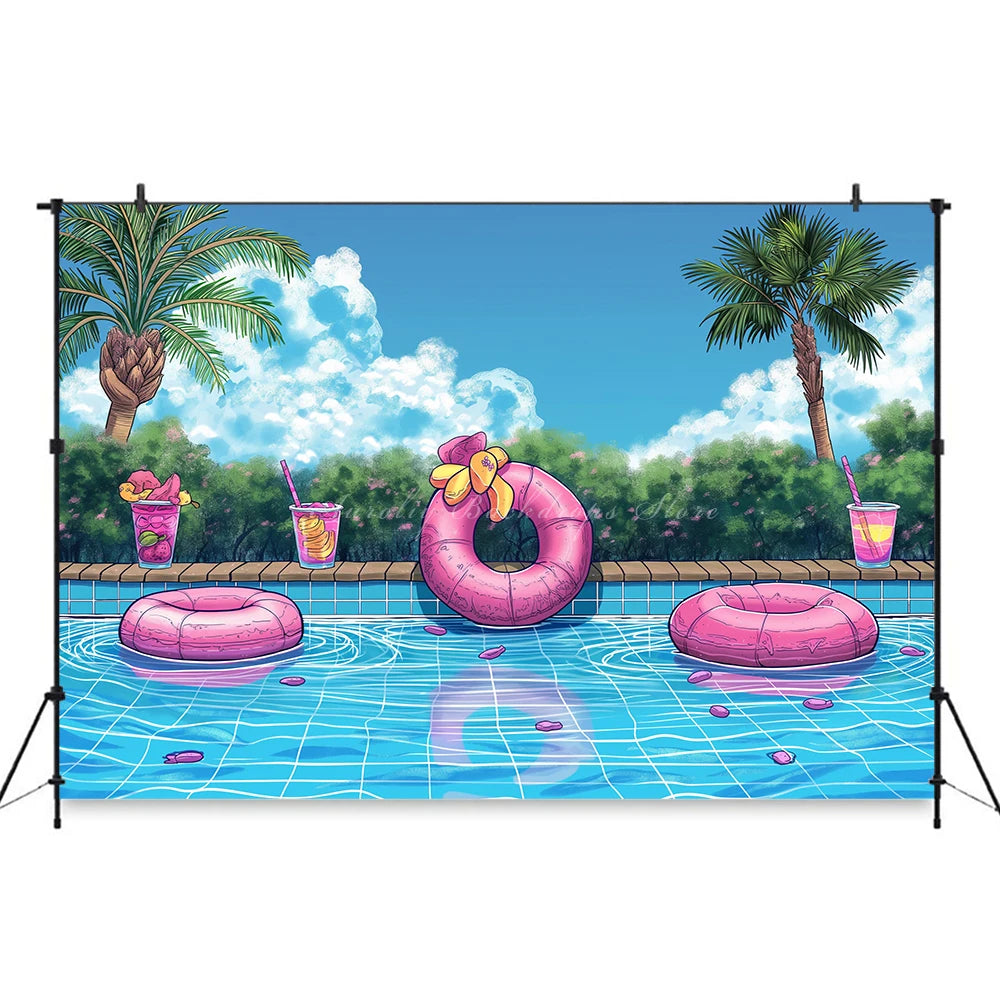 Swimming Pool Photography Backdrop Kids Baby Cake Smash Photocall Decors Summer Holiday Child Adult Birthday Backgrounds