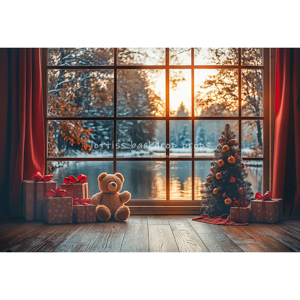 Xmas Trees Windows Backdrops Kids Adult Photography Child Baby Photocall Christmas Living Room Fireplace Backgrounds