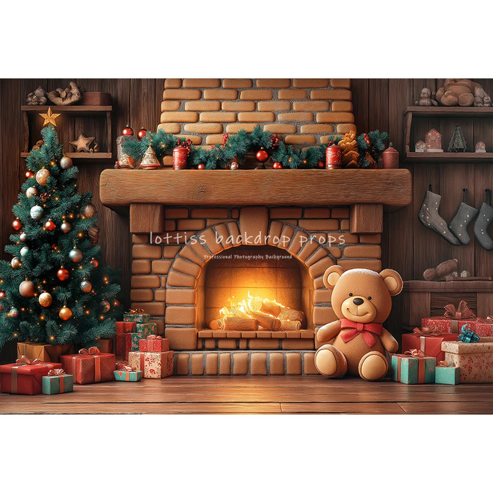 Winter Snowy Cottage Gingerbread House Backdrops Kids Baby Photography Fireplace Snowy Town Backgrounds