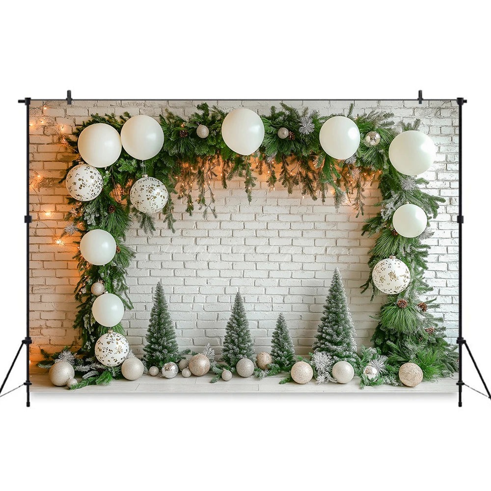 White Arch With Green Christmas Garland Photography Backdrop Kids Baby Cake Smash Birthday Photocall Decors Studio Backgrounds