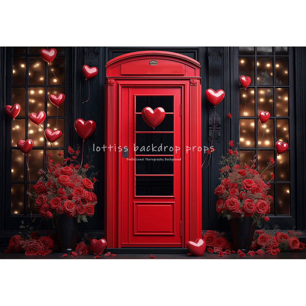 Valentine's Day Telephone Booth Backdrops Kids Lover Photography Streets Red Rose Balloons Decors Baby Valentine Backgrounds
